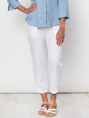 Pants White Linen Ribbed Waist