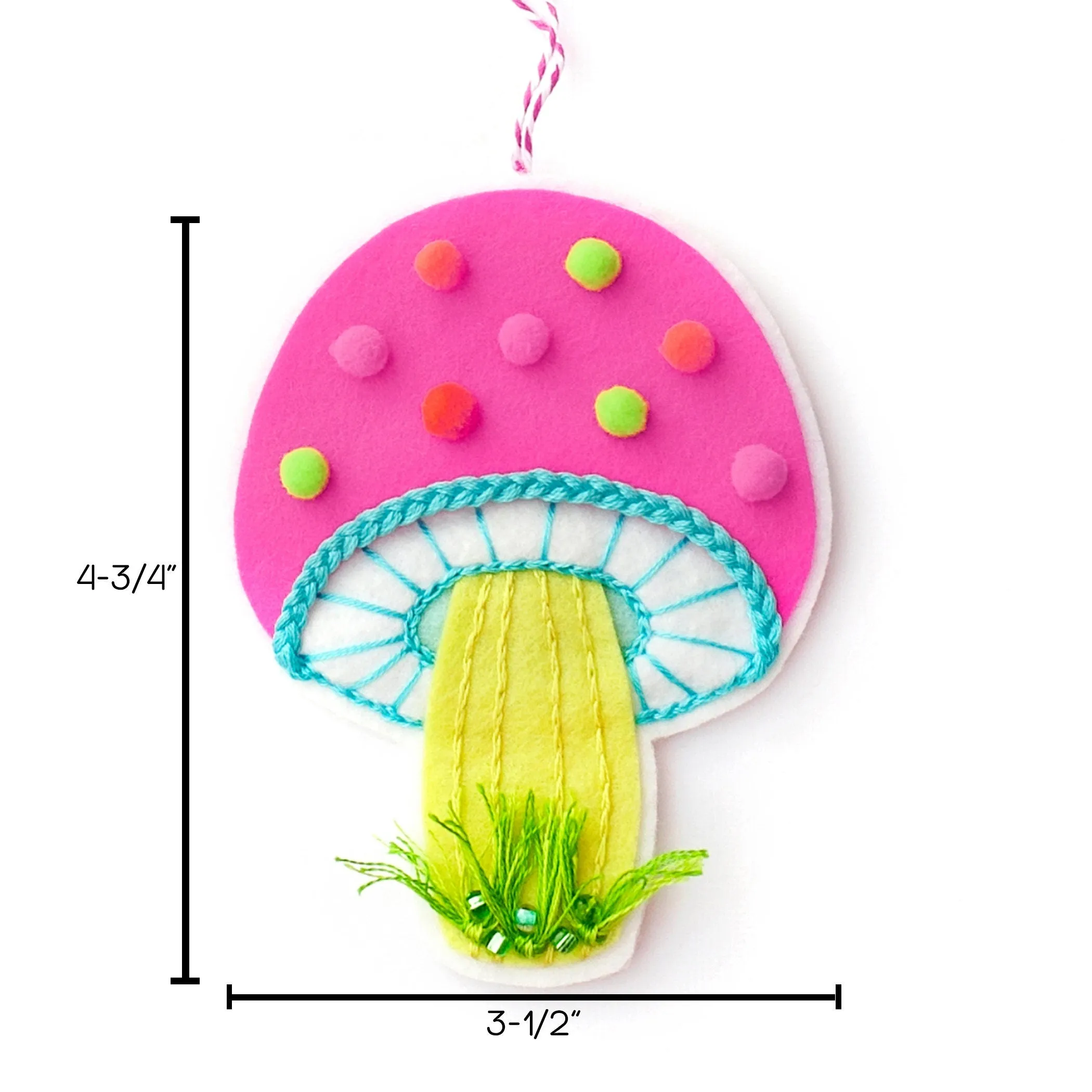 Pink Cutie Mushroom Wool Felt Ornament PDF Pattern