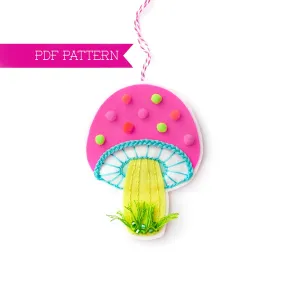 Pink Cutie Mushroom Wool Felt Ornament PDF Pattern