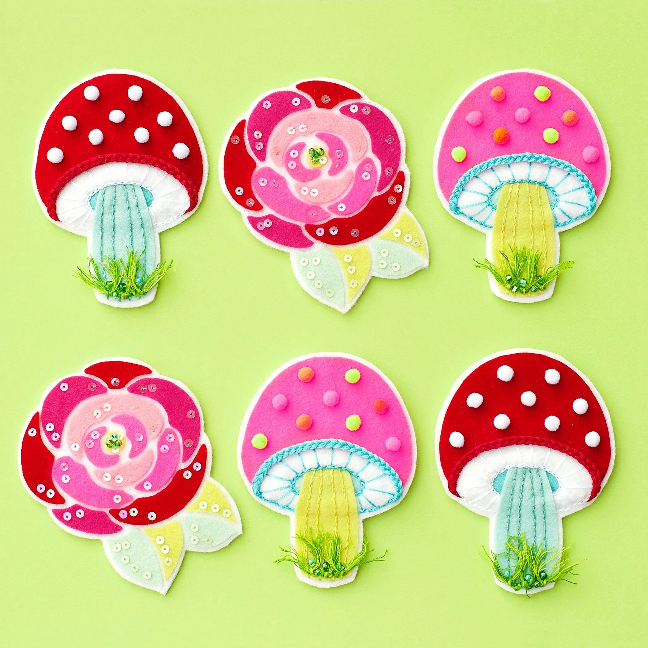Pink Cutie Mushroom Wool Felt Ornament PDF Pattern