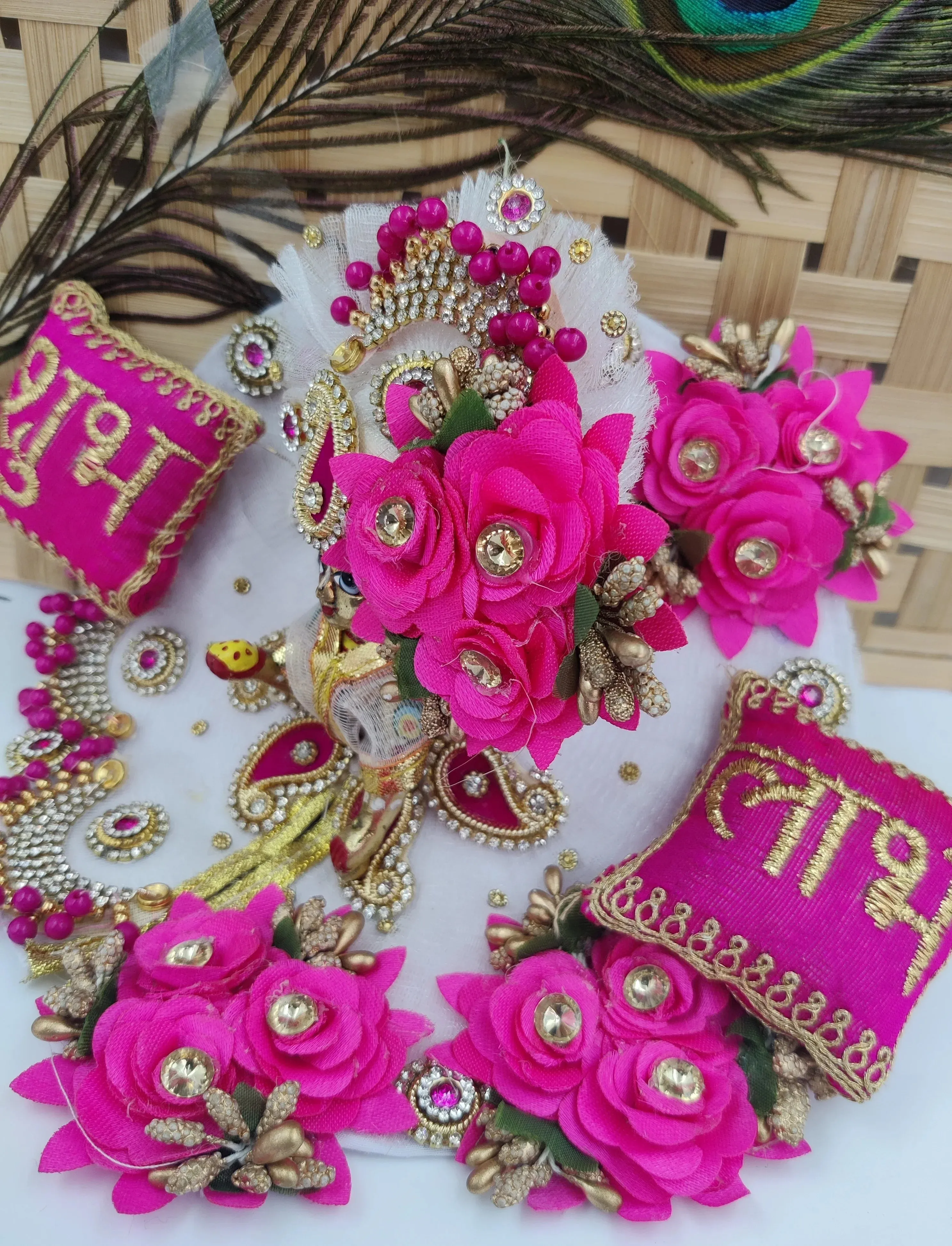 pink shubh laabh laddu gopal dress , diwali special with pagdi