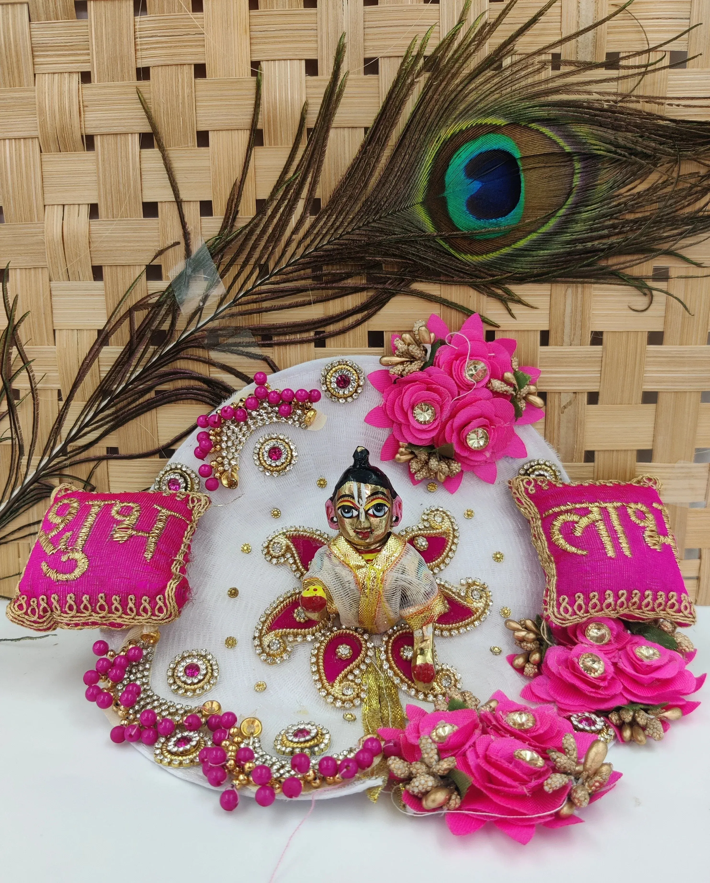 pink shubh laabh laddu gopal dress , diwali special with pagdi