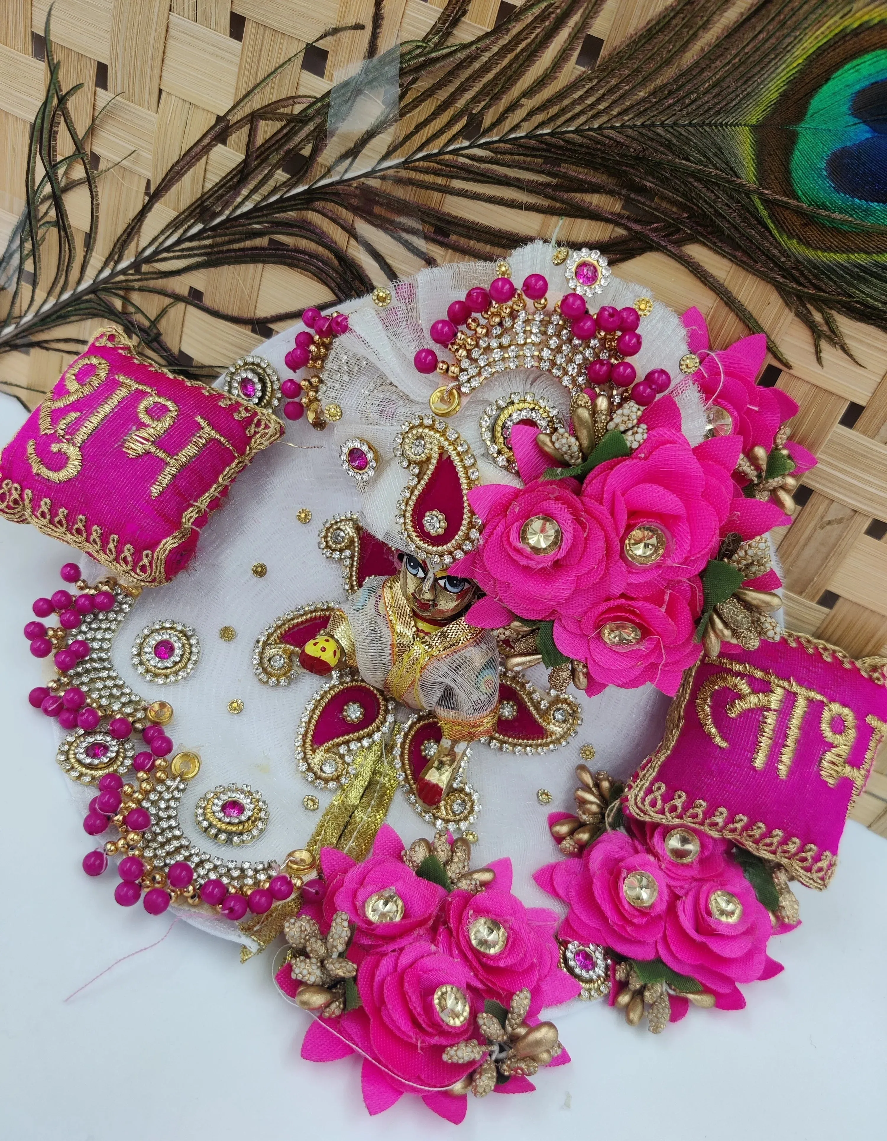 pink shubh laabh laddu gopal dress , diwali special with pagdi