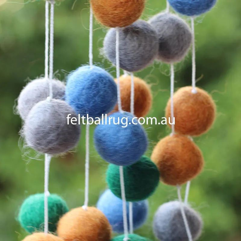 Pom Pom Garland Blue Green Grey Brown