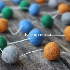 Pom Pom Garland Blue Green Grey Brown