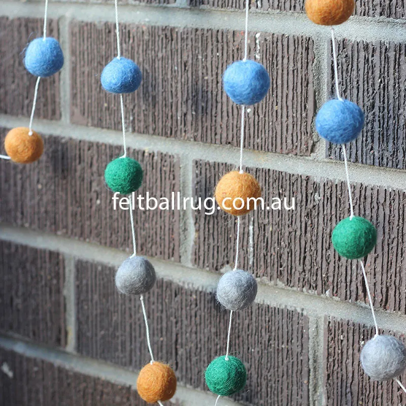 Pom Pom Garland Blue Green Grey Brown
