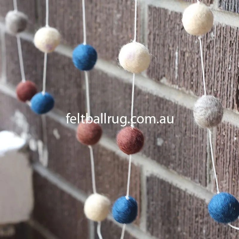 Pom Pom Garland Navy Cream Grey Brown