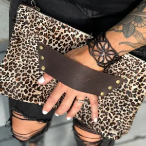 [raleigh leather] Clutch - Mini Leopard   Brown