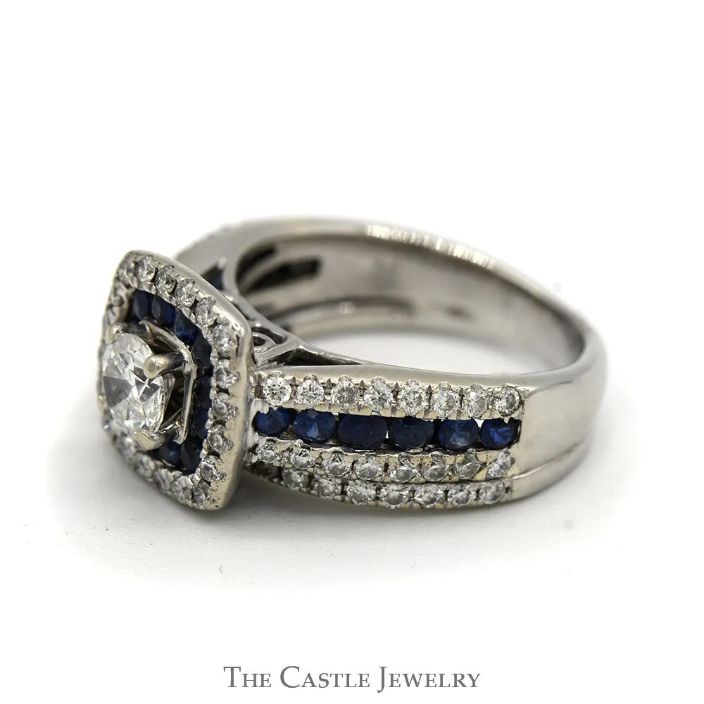 RBC Diamond Bridal Set with Sapphire Halo & Mounting in 14K WG