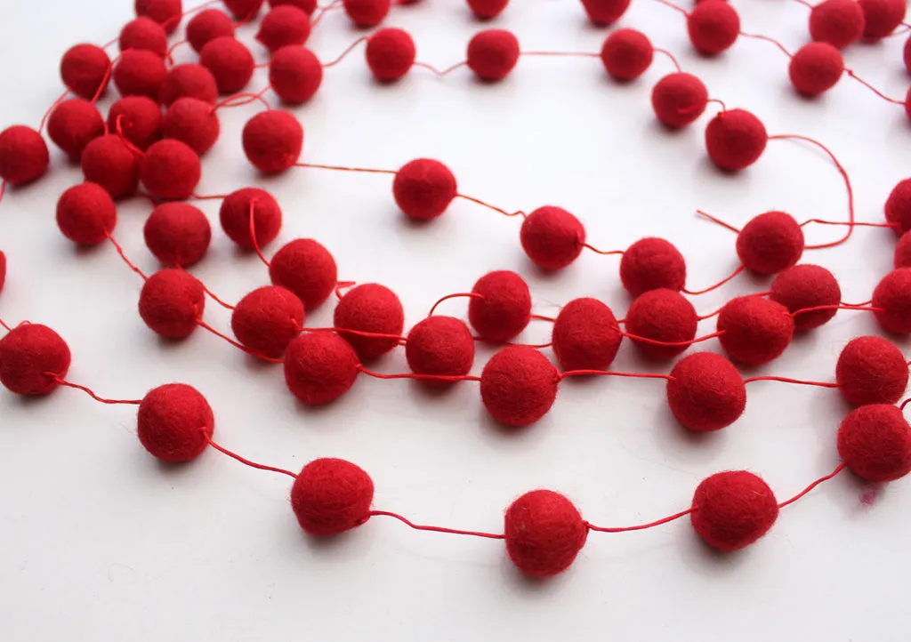 Red Christmas Felt Ball Pom Pom Hanging Nursery Decor