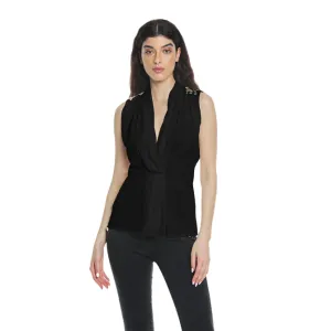 Relish Blusa RUWAYD mezza manica aletta scollo incrocio con pieghe più applicazioni spalle RDP2403009025 nero