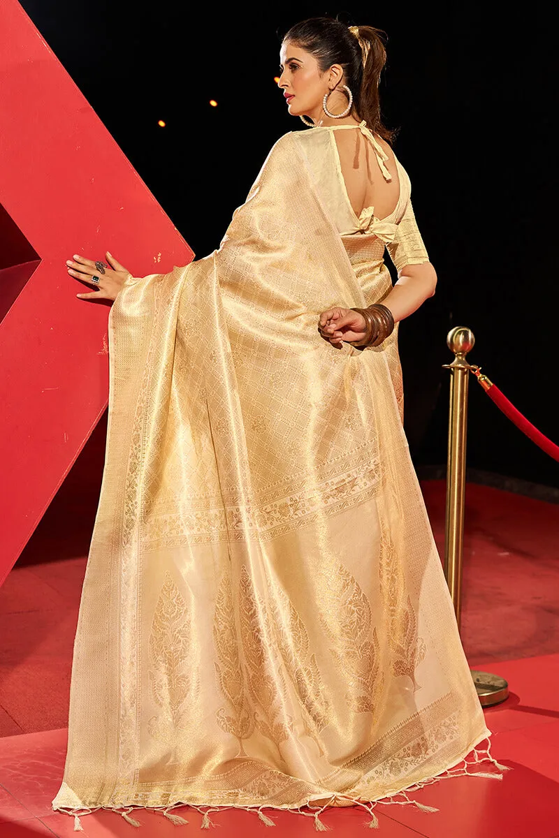 Resplendent Beige Kanjivaram Silk Saree With Engaging Blouse Piece