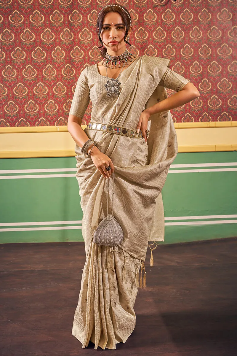 Resplendent Beige Soft Banarasi Silk Saree With Enchanting Blouse Piece