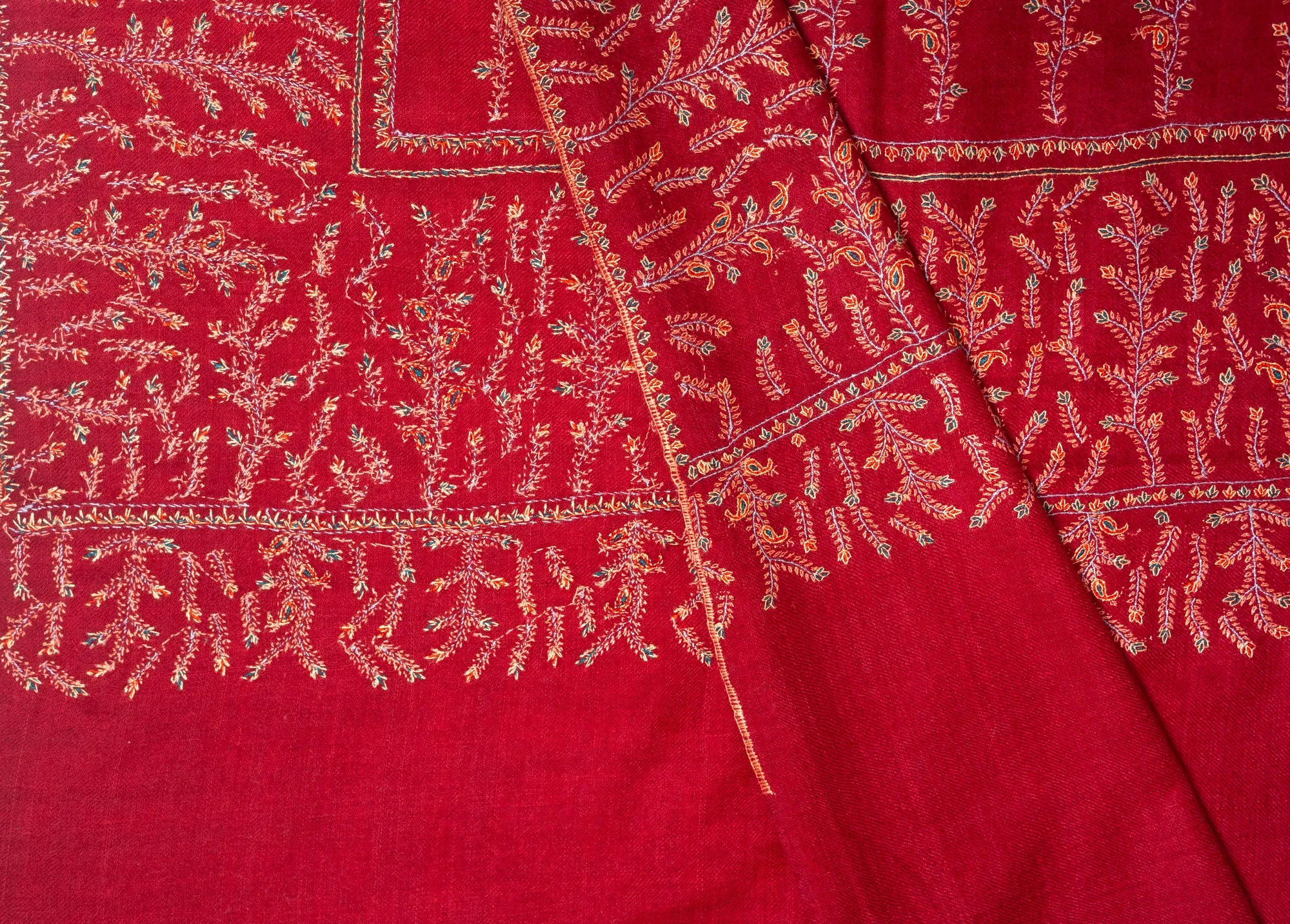 Ruby Rhapsody Hand Embroidered Sozni Pashmina Shawl