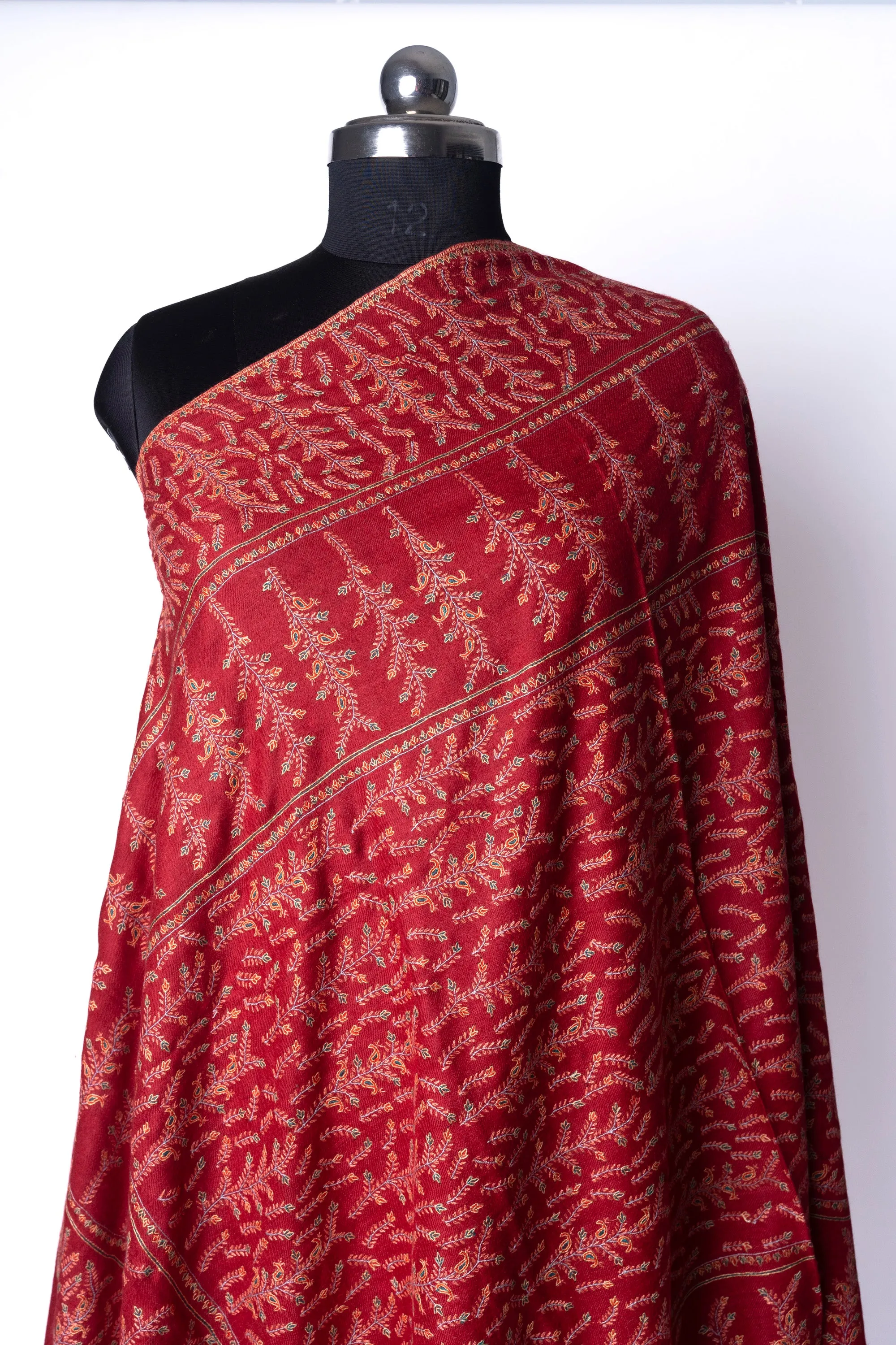Ruby Rhapsody Hand Embroidered Sozni Pashmina Shawl
