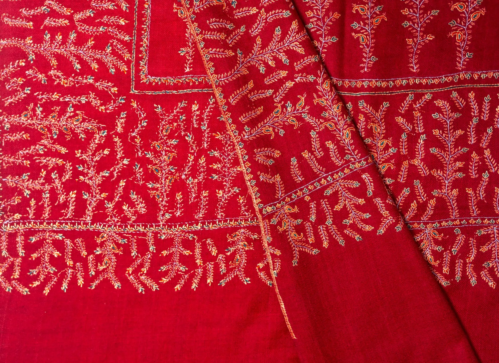Ruby Rhapsody Hand Embroidered Sozni Pashmina Shawl