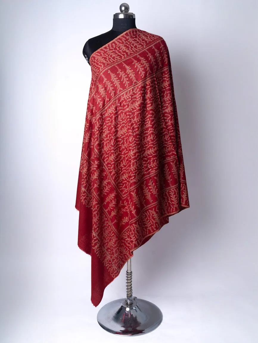 Ruby Rhapsody Hand Embroidered Sozni Pashmina Shawl
