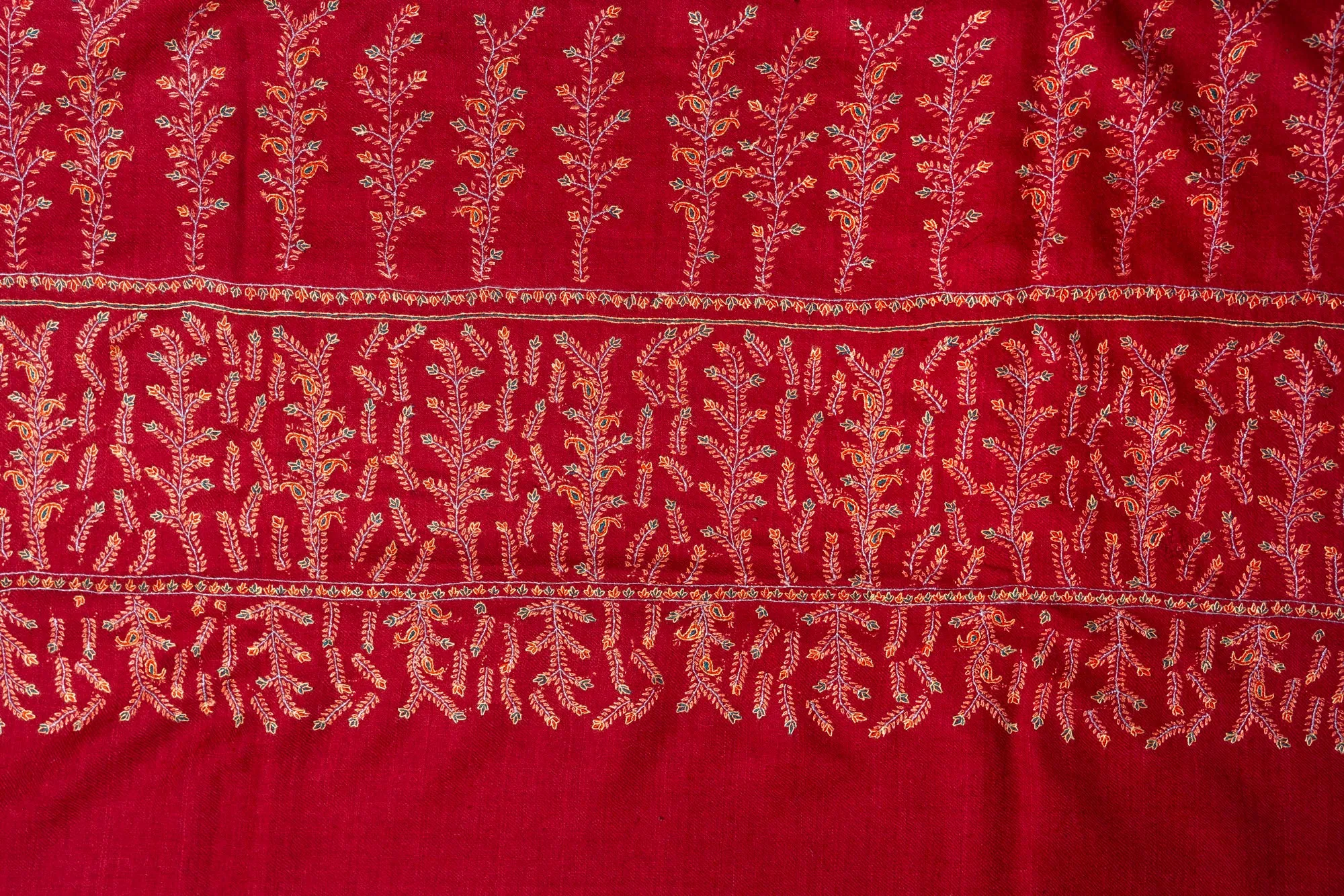 Ruby Rhapsody Hand Embroidered Sozni Pashmina Shawl
