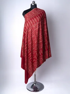 Ruby Rhapsody Hand Embroidered Sozni Pashmina Shawl