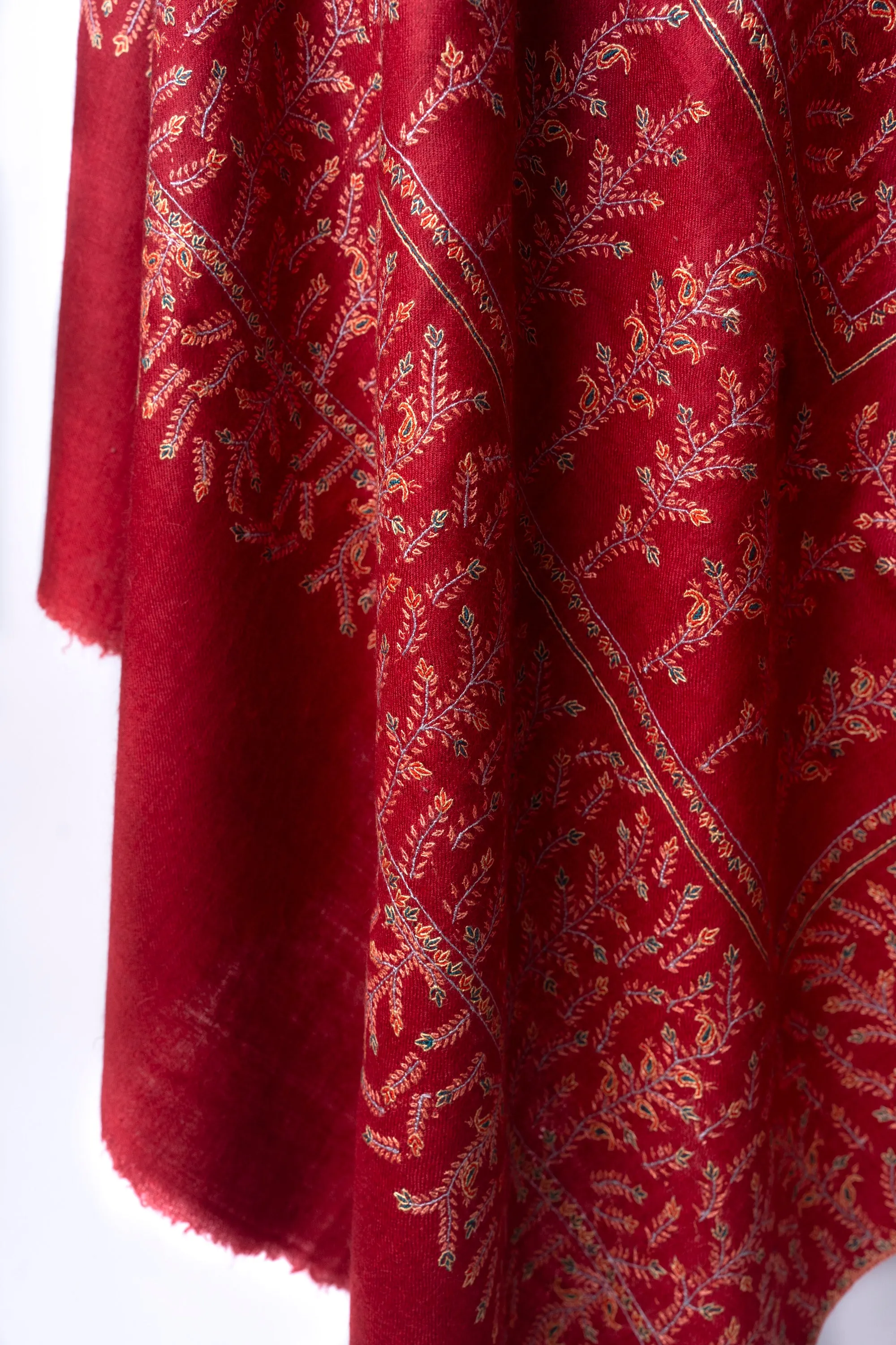 Ruby Rhapsody Hand Embroidered Sozni Pashmina Shawl