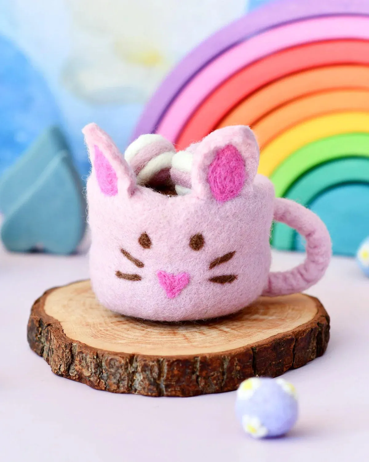 Sale Felt Bunny Hot Chocolate Mug with Marshmallows, Pink Cup, New Design