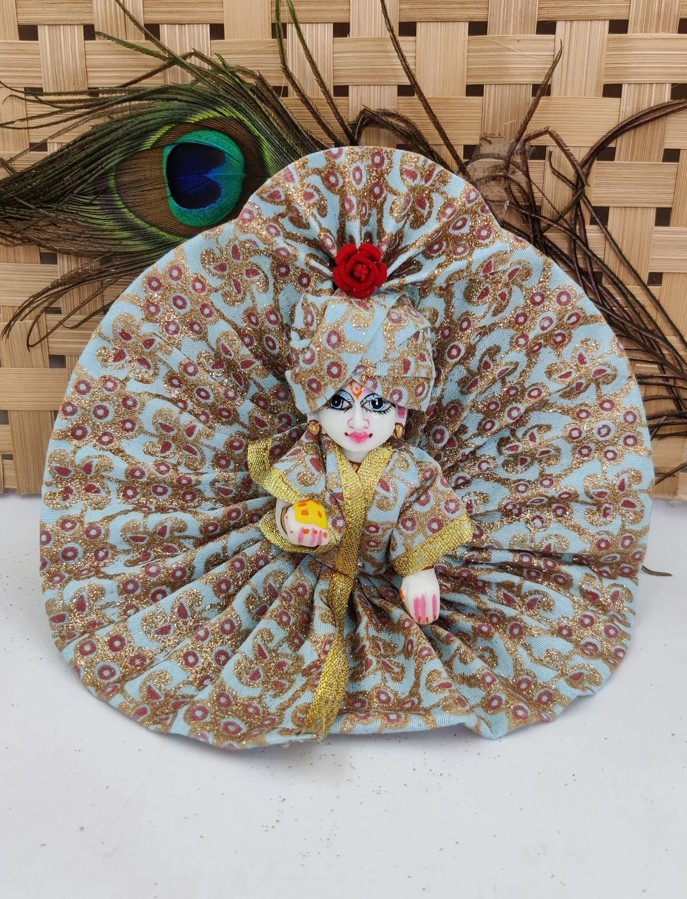 Shining silk cotton summer laddu gopal dress with pagdi (pack of 2) [Random color]