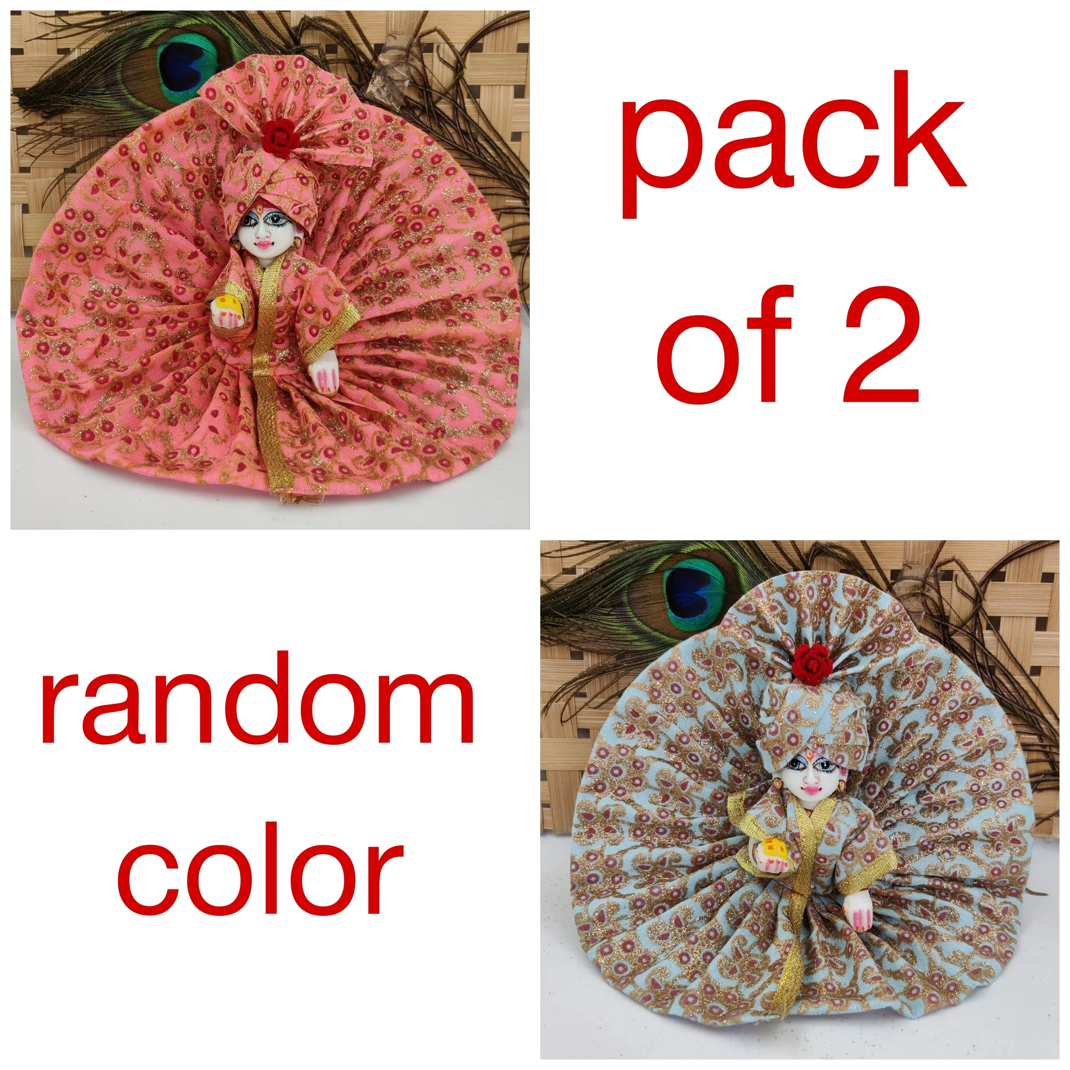Shining silk cotton summer laddu gopal dress with pagdi (pack of 2) [Random color]