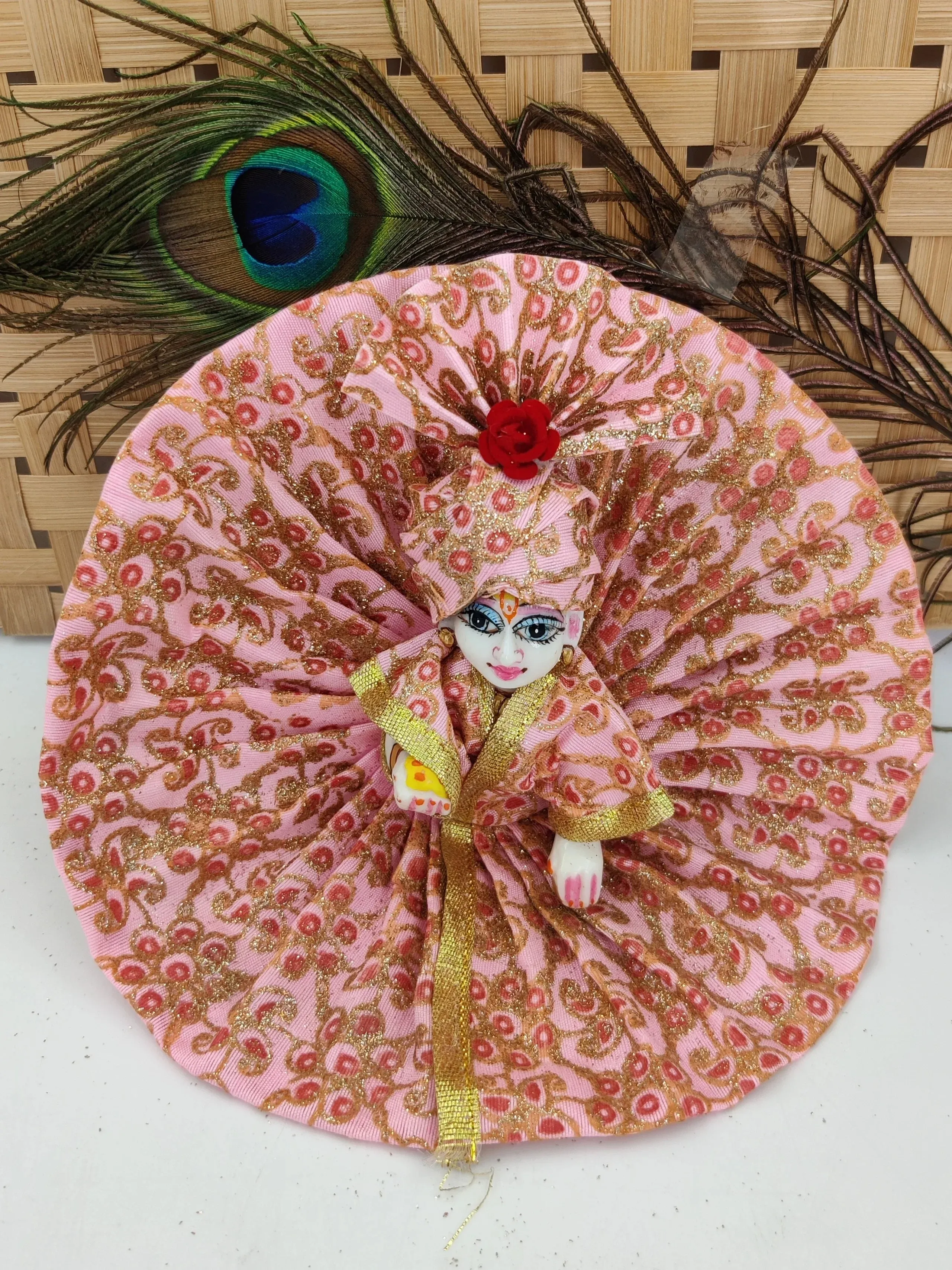 Shining silk cotton summer laddu gopal dress with pagdi (pack of 2) [Random color]