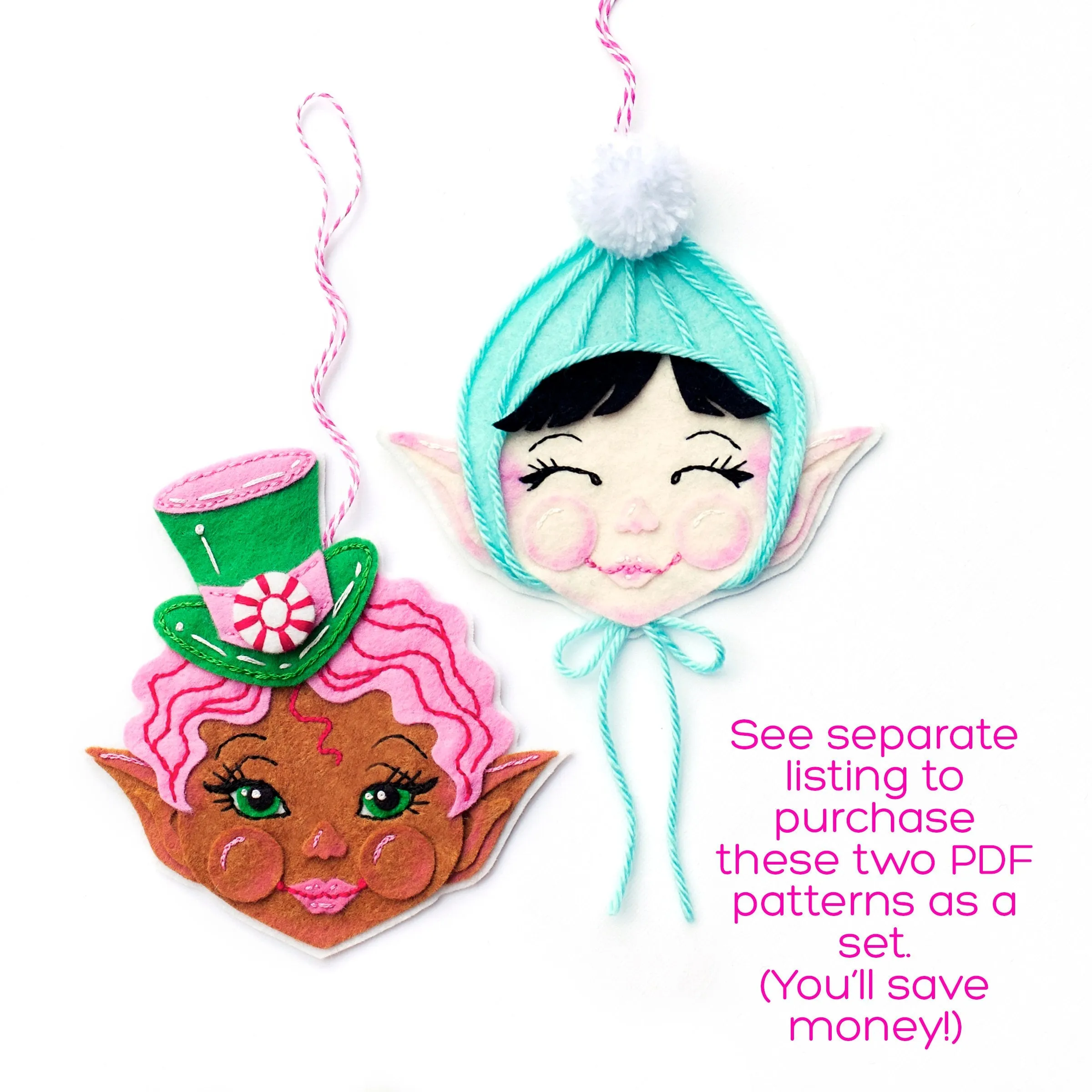 Snowball Elf Wool Felt Ornament PDF Pattern