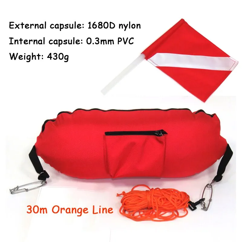 Spearfishing Buoy Safety Inflatable Scuba Diving Surface Signal Marker with 35m High-Visibility Floating Ropes Diver Gear