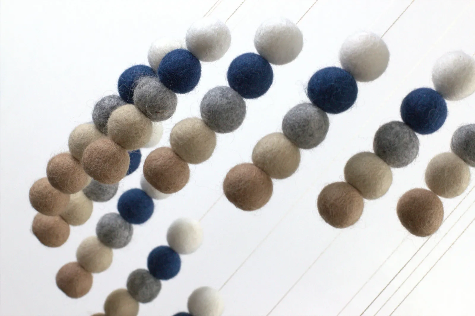 Spiral Felt Ball Mobile- Blue, Tan, Almond, Gray, White