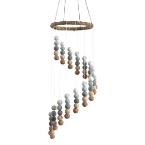 Spiral Felt Ball Mobile- Ice Blue, Tan, Almond, Gray, White