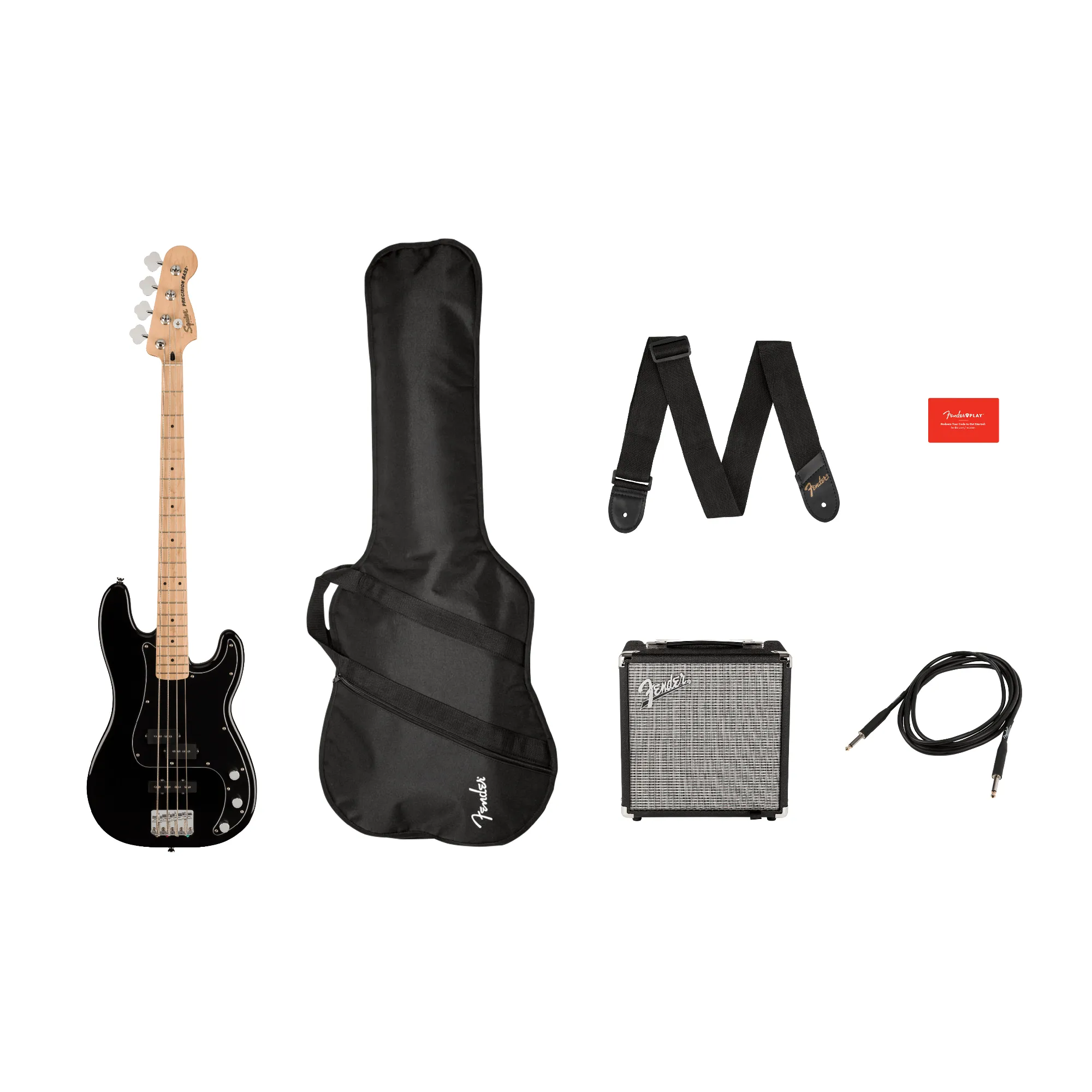 Squier Affinity Series Precision Bass PJ Pack Maple, Black, Rumble 15 120V