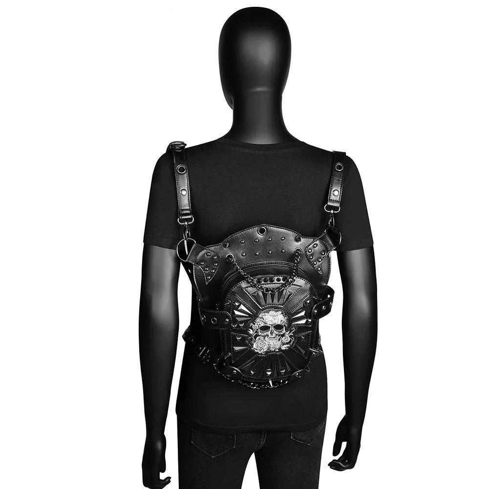 Steampunk Skeleton Pattern Shoulder Waist Bags / PU Leather Motorcycle Bag