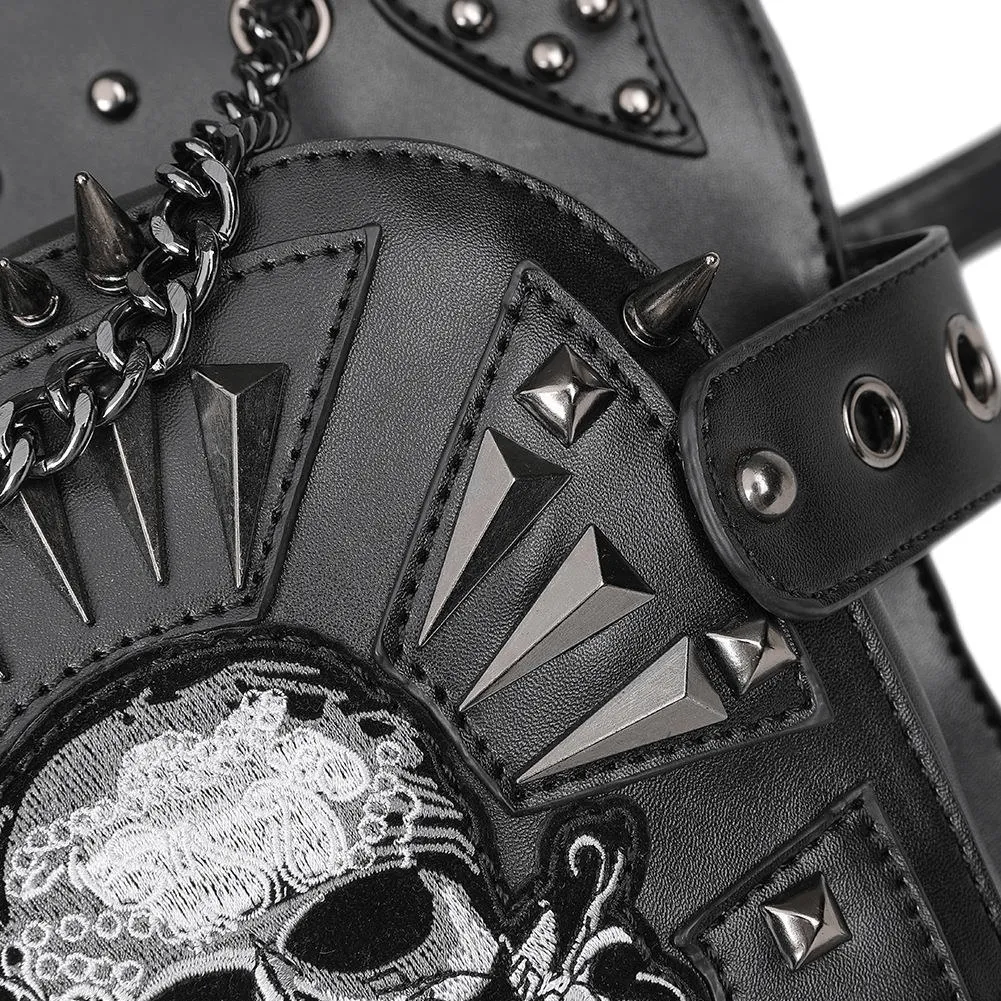 Steampunk Skeleton Pattern Shoulder Waist Bags / PU Leather Motorcycle Bag