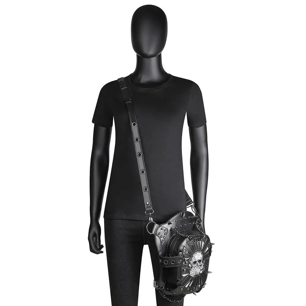 Steampunk Skeleton Pattern Shoulder Waist Bags / PU Leather Motorcycle Bag