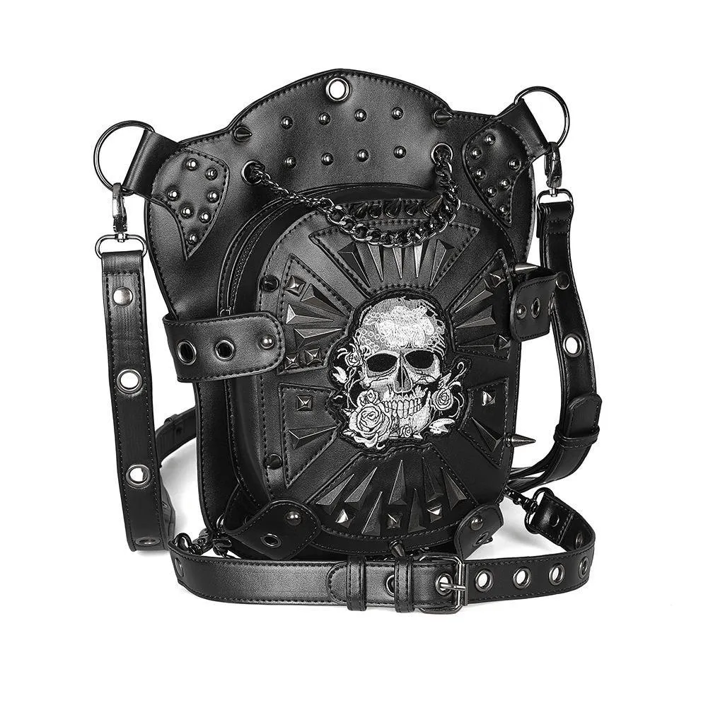 Steampunk Skeleton Pattern Shoulder Waist Bags / PU Leather Motorcycle Bag