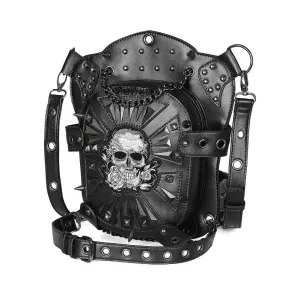 Steampunk Skeleton Pattern Shoulder Waist Bags / PU Leather Motorcycle Bag