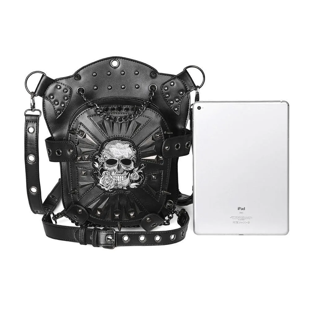 Steampunk Skeleton Pattern Shoulder Waist Bags / PU Leather Motorcycle Bag