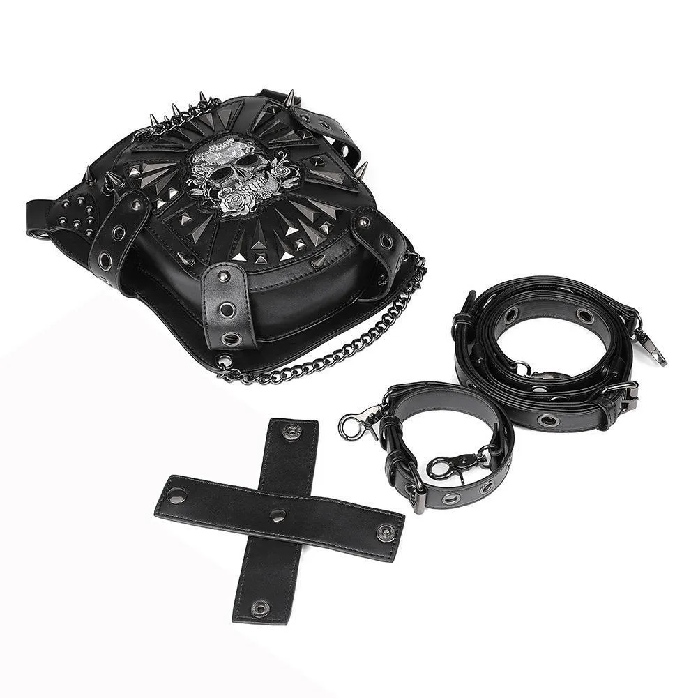 Steampunk Skeleton Pattern Shoulder Waist Bags / PU Leather Motorcycle Bag