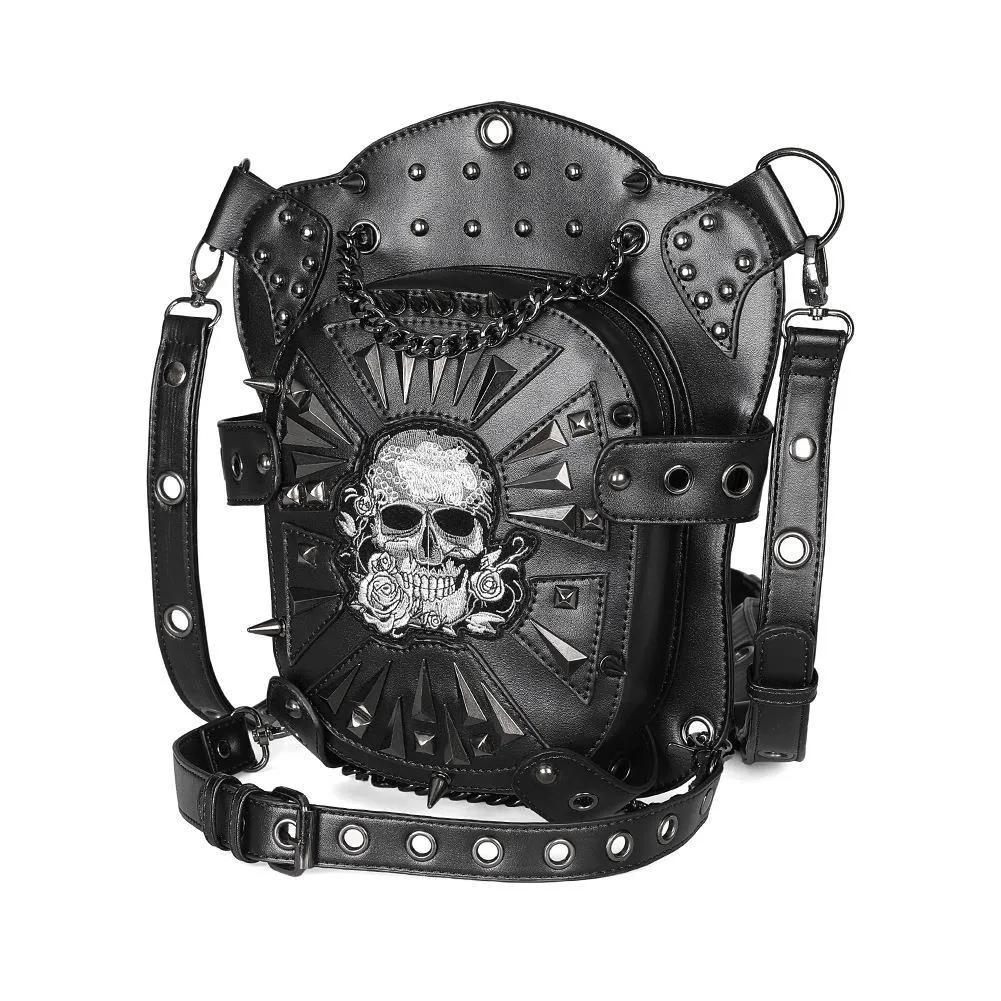 Steampunk Skeleton Pattern Shoulder Waist Bags / PU Leather Motorcycle Bag