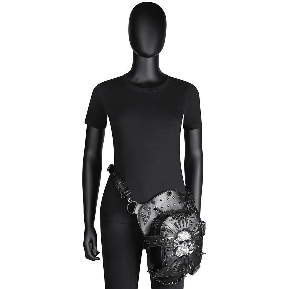 Steampunk Skeleton Pattern Shoulder Waist Bags / PU Leather Motorcycle Bag