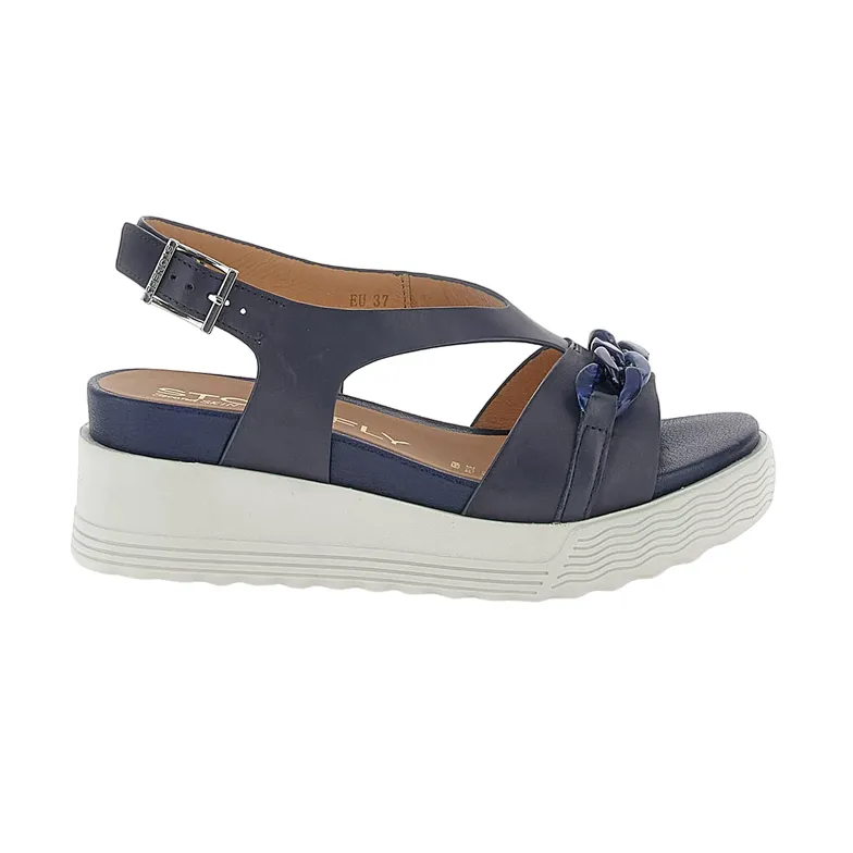 Stonefly sandalo casual da donna con zeppa Parky 28 Calf in pelle con catena 220903-05H blu