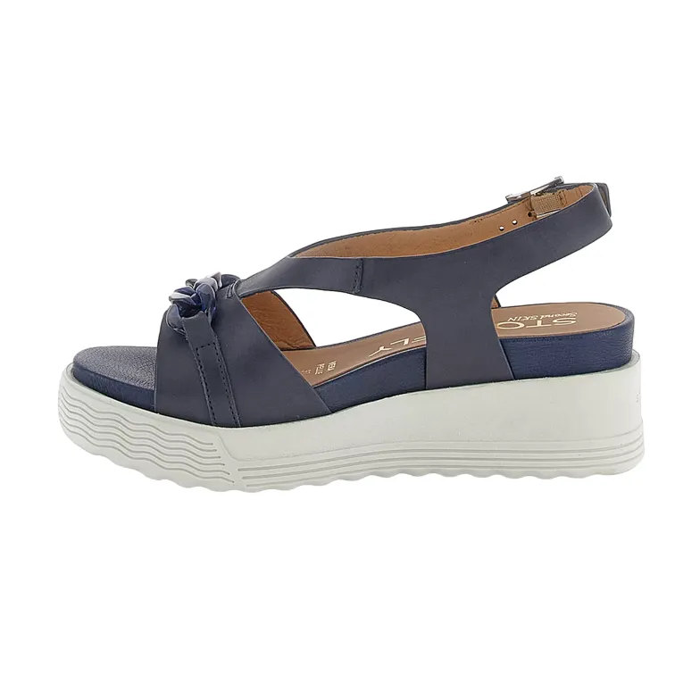 Stonefly sandalo casual da donna con zeppa Parky 28 Calf in pelle con catena 220903-05H blu