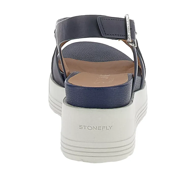Stonefly sandalo casual da donna con zeppa Parky 28 Calf in pelle con catena 220903-05H blu