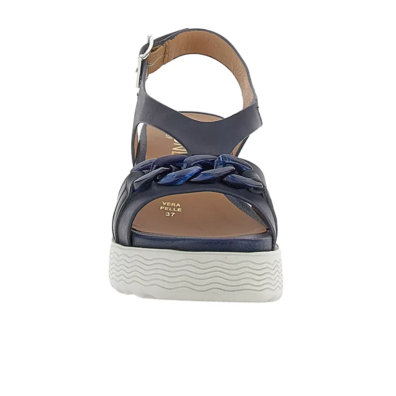 Stonefly sandalo casual da donna con zeppa Parky 28 Calf in pelle con catena 220903-05H blu