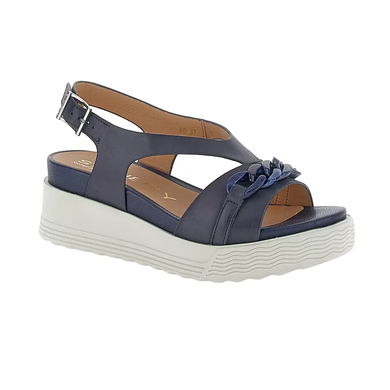 Stonefly sandalo casual da donna con zeppa Parky 28 Calf in pelle con catena 220903-05H blu