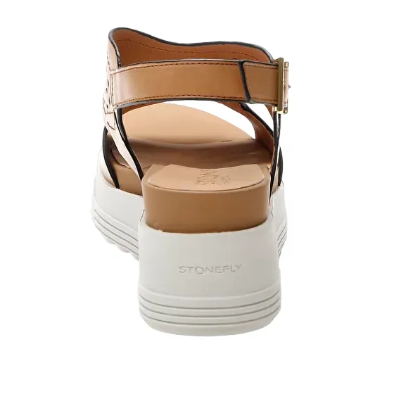Stonefly sandalo da donna con zeppa in pelle Parky 19 Calf 219123 049 abbronzatura scura