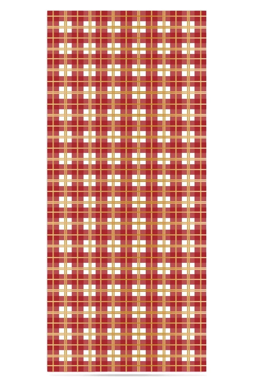 Tartan Linen Tablecloth in Gold and Claret Red