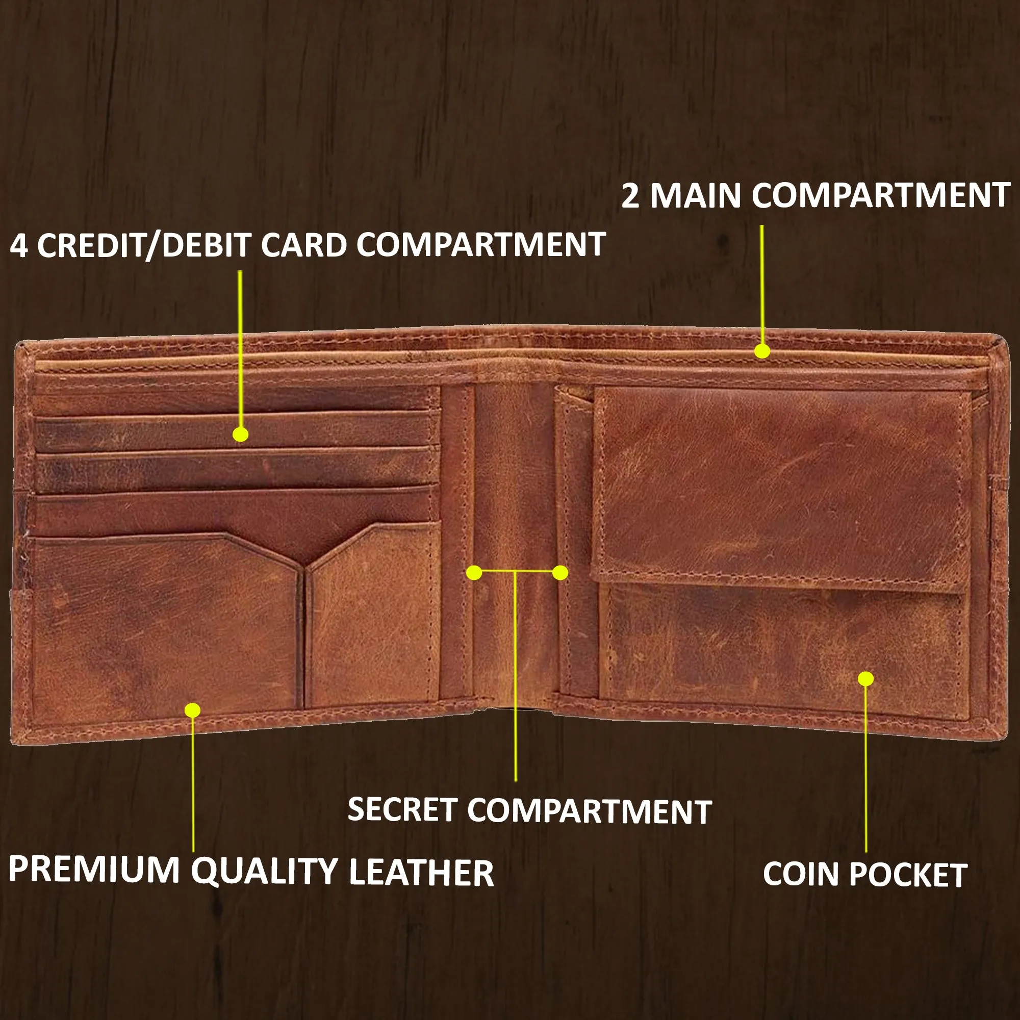 Teakwood Genuine Leather Tan Brown Solid RFID Two Fold Wallet